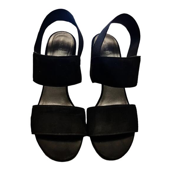 STUART WEITZMAN Suede Black Sandals Leather Block Heels Slingback Spain 8.5M EUC - Picture 10 of 10